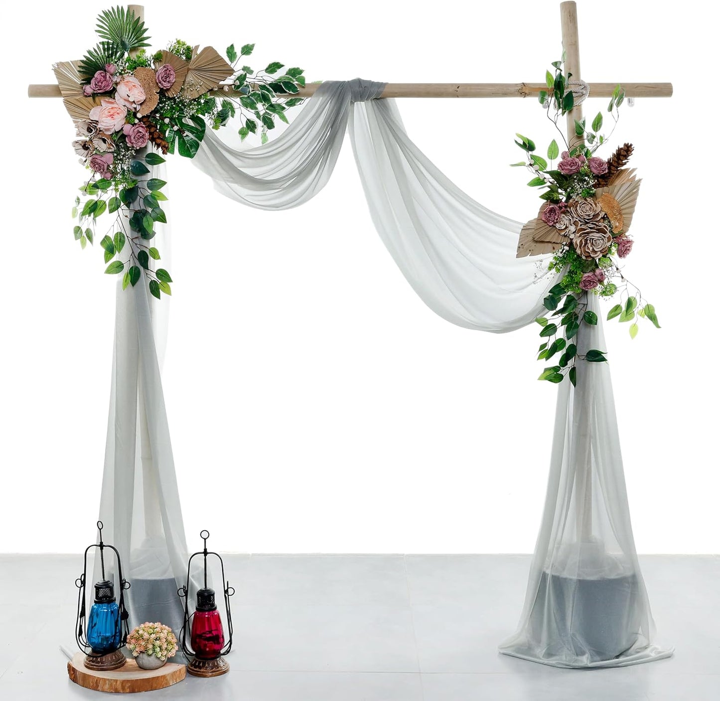 VDS Pack of 2 Panel (30 Inch X 20 Feet) Wedding Arch Draping Fabric Sheer Chiffon Fabric Drapery for Wedding Ceremony Reception Swag Backdrop Canopy Chuppah ARBO Altars Decoration (Grey)