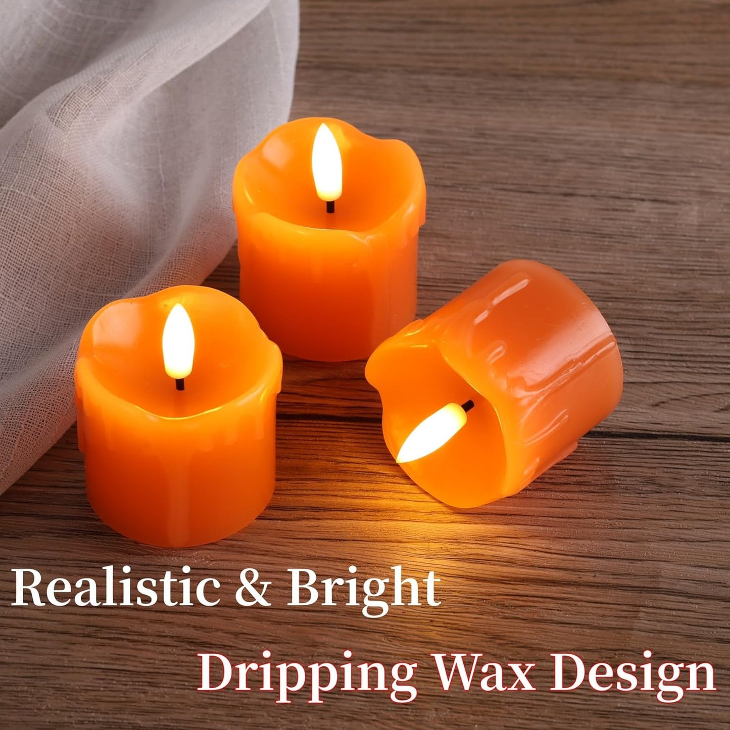 Eywamage Orange Flameless Votive Candles with Remote Batteries, Dripping Wax Halloween Fall LED Candles Set of 6 Φ 2" H 2"