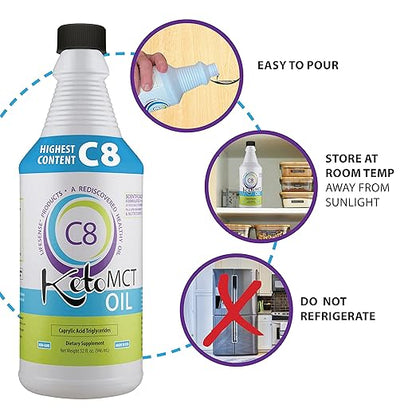 LifeSense C8 MCT Oil, Keto-Friendly, Sourced from Coconut Oil, Clinically Proven to Increase Ketone Production, Optimal Fuel for The Brain and Body, Made in USA by PhD Nutrition, 32 oz