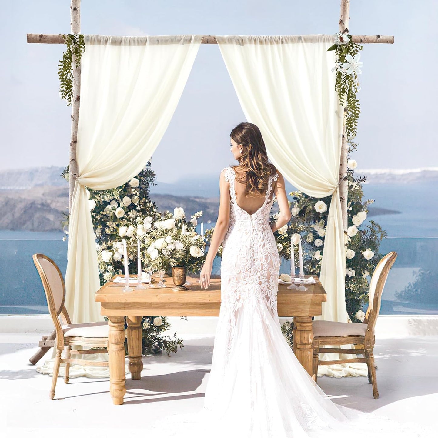 Wedding Arch Draping Fabric, 1 Panel 28" x 19Ft Ivory Arch Drapes Sheer Backdrop Curtain for Wedding Ceremony Party Ceiling Decor