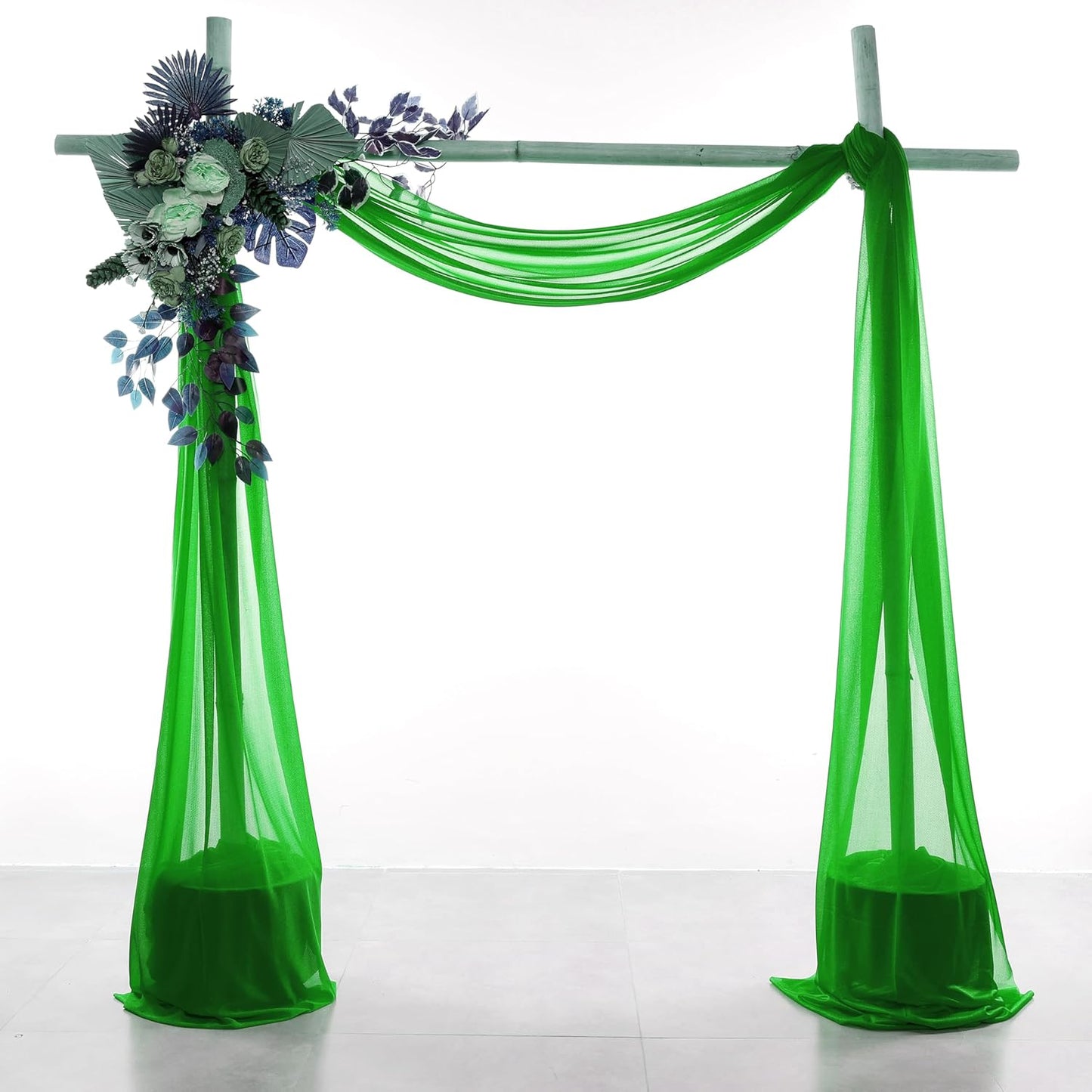 VDS Pack of 2 Panel (30 Inch X 40 Feet) Wedding Arch Draping Fabric Sheer Chiffon Fabric Drapery for Wedding Ceremony Reception Swag Backdrop Canopy Chuppah ARBO Altars Decoration (Green)