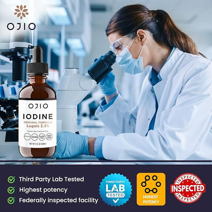 Lugols Iodine Solution 2% - 1 Year Supply - High Potency Liquid Oral Iodine Drops with Superior Absorption – Improves Overall Health & Energy for Women, Men, Kids - 2 fl Oz (Pack of 1)