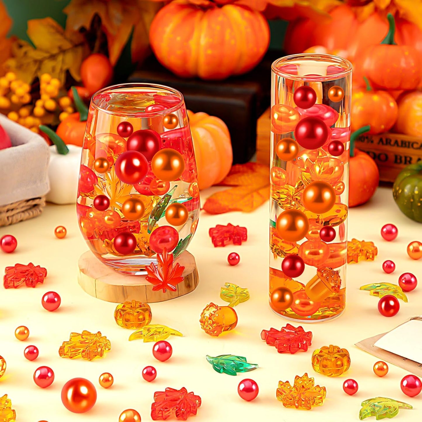 120Pcs Fall Vase Filler, Thanksgiving Faux Pearls for Vase Filler for Vases for Thanksgiving Halloween Fall Table Centerpieces