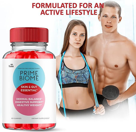 Prime Biome Gummies PrimeBiome Skin & Gut Support Gummy, PrimeBiome Overall Health & Wellness Vitamin B12 B6 Folic Acid Supplement, Prime Biomes Advanced Supplement Support Gummy (60 Gummies)