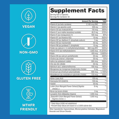 Purest® Methylated Multivitamin for Men & Women | Methylated B12 1000mcg, Biotin, B Complex with 600mcg Vitamin D, Vitamin C, E, A, Methylfolate | Daily Methylate Multivitamin for Energy & Wellness