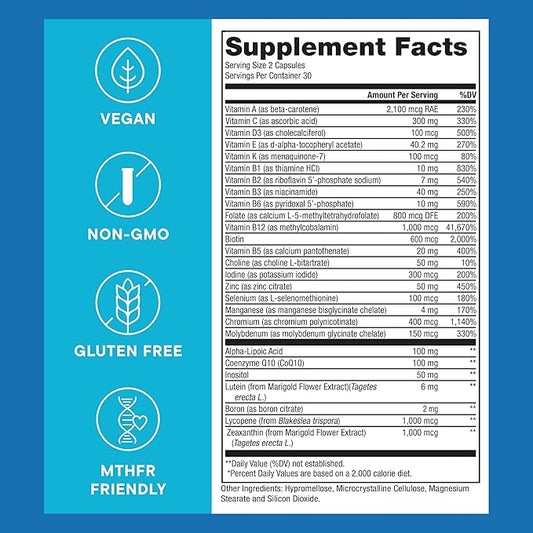 Purest® Methylated Multivitamin for Men & Women | Methylated B12 1000mcg, Biotin, B Complex with 600mcg Vitamin D, Vitamin C, E, A, Methylfolate | Daily Methylate Multivitamin for Energy & Wellness