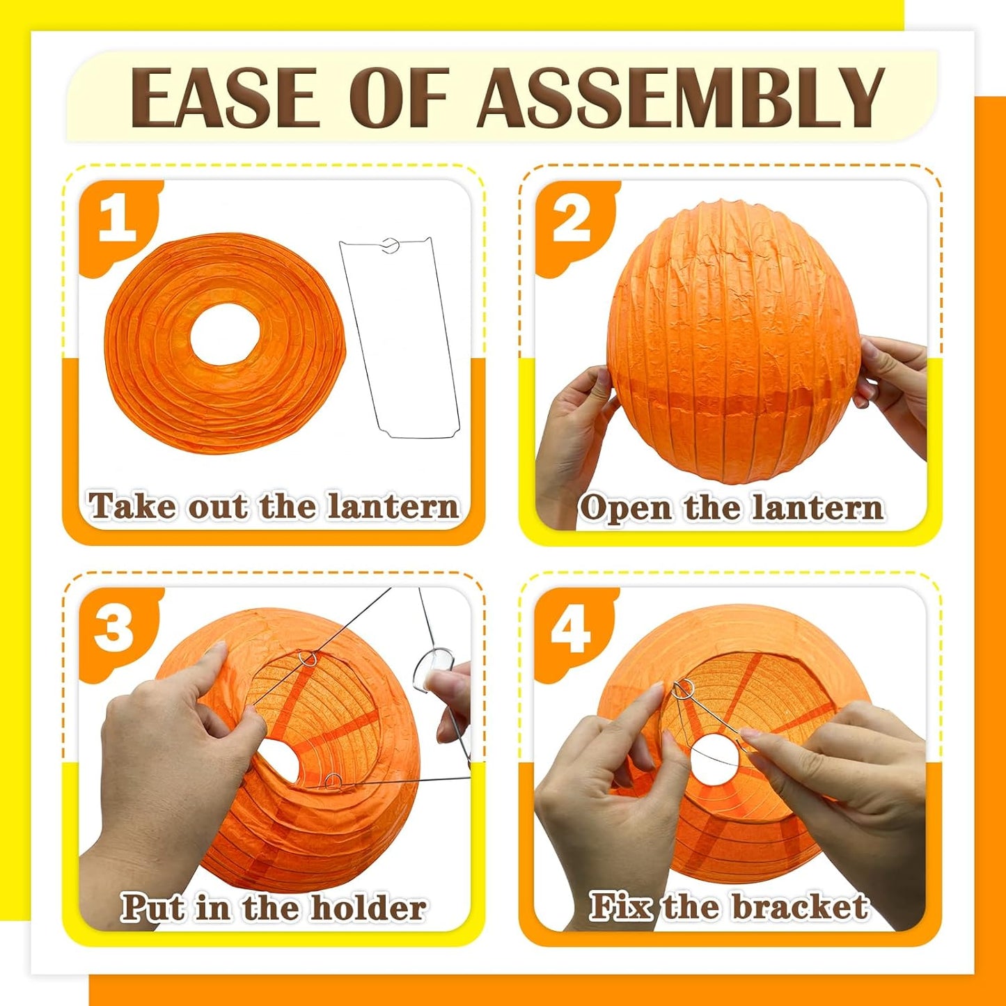 12Pcs Fall Paper Lanterns, Various Sizes (6" 8" 10" 12") Hanging Yellow Orange and Brown Paper Lanterns for Baby Shower Bridal Shower Wedding Birthday Thanksgiving Fall Party Decorations