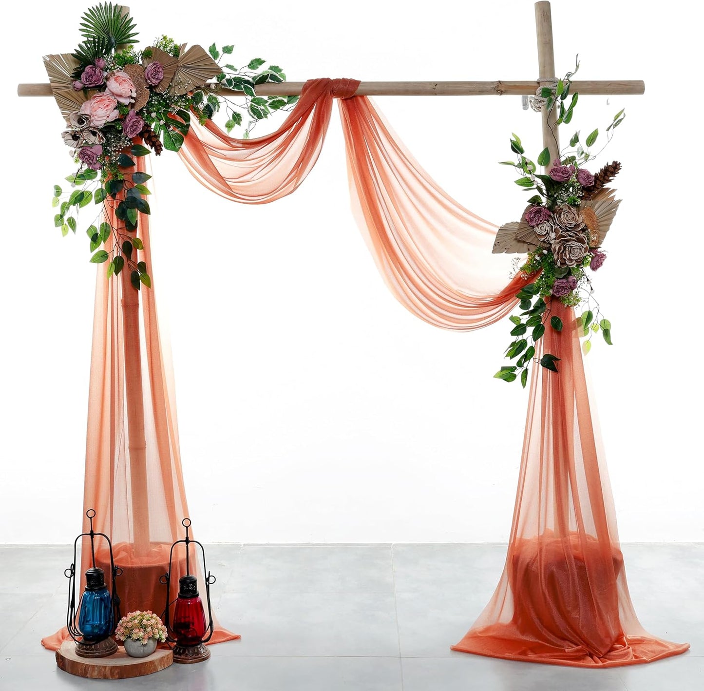 VDS Pack of 2 Panel (30 Inch X 50 Feet) Wedding Arch Draping Fabric Sheer Chiffon Fabric Drapery for Wedding Ceremony Reception Swag Backdrop Canopy Chuppah ARBO Altars Decoration (Terracotta)