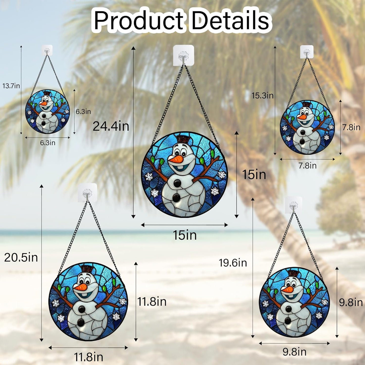 Stained Glass Window Hanging Christmas Funny Snowman 9.8" - Suncatcher Door Garden Blue White Snowflakes Sun Catcher New Year Birthday for Friend Mom Men Woman Nana