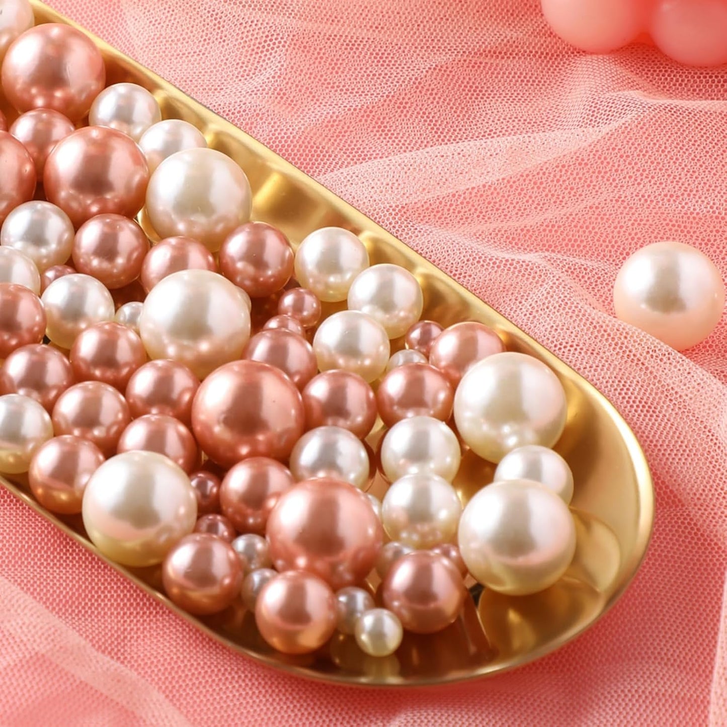 200 Pcs Vase Filler Beads White and Rosegold Pearl Beads for Vase No Hole Pearls for Centerpieces Vases Home Table Party Decor Wedding DIY 8/14/20mm