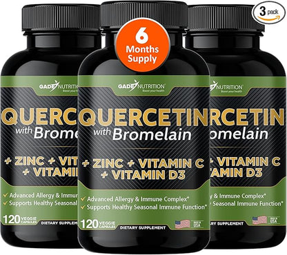 Gade Nutrition Quercetin with Vitamin C and Zinc - Quercetin 500mg - Quercetin with Bromelain - Zinc Quercetin - Quercetin Supplements + Vitamin D3 (Non-GMO, Gluten-Free, Vegan) - 6 Month Supply