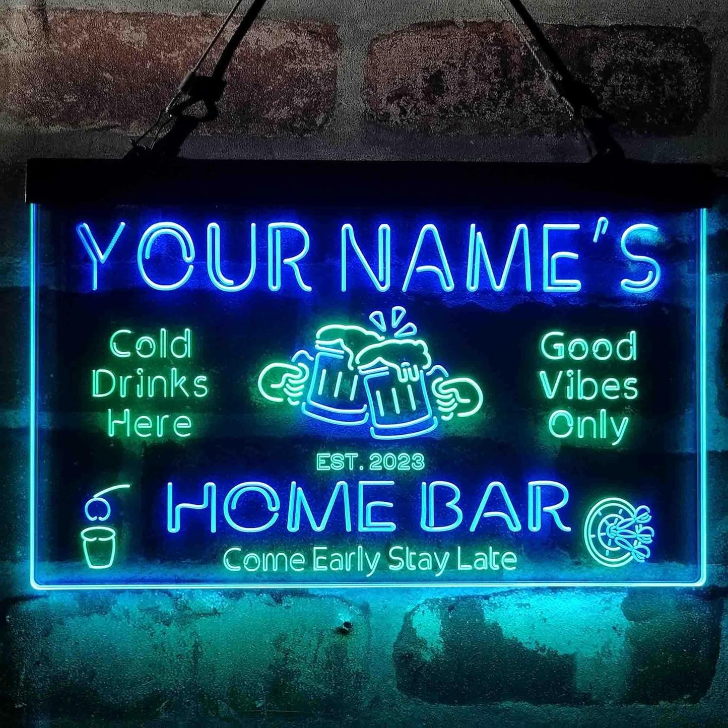 ADVPRO Personalized Your Name Custom Home Bar Beer Established Year Dual Color LED Neon Sign Green & Blue 16 x 12 Inches st6s43-p1-tm-gb