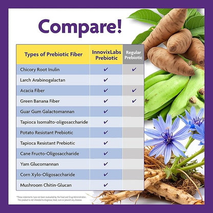 InnovixLabs Prebiotic Fiber Powder for Gut & Digestive Health, High Fiber Supplement for Women and Men with Chicory Root, FOS, Acacia, Inulin, Soluble & Insoluble Fiber, No Added Sugar, 30-Day Supply