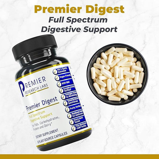 Premier Research Labs Active Digestive Enzymes with Probiotic and Prebiotics - Promotes Full-Spectrum Digestive Support - with Amylase, Protease & Lipase, 60 Plant-Sourced Capsules
