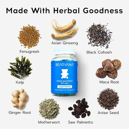 BEARVANA Peach Support Gummies for Women | Fitness Supplement | Boost Confidence | 9 Herbal Extracts Including Maca Root, Fenugreek and Ginger Root | Essential Vitamins | Berry Flavor | 60 Gummies