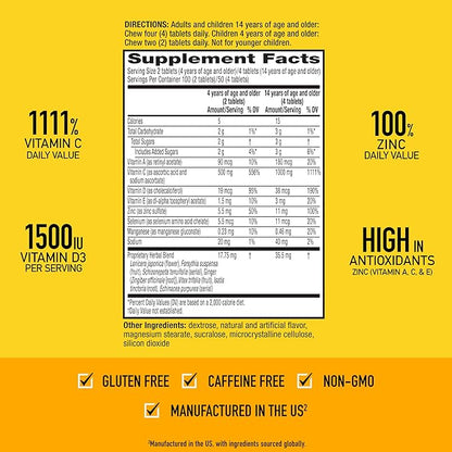 Airborne 1000mg Vitamin C with D and Zinc, Multivitamin Immune Support Supplement with Antioxidants A, C, and E, 200 Chewable Tablets, Citrus Flavor