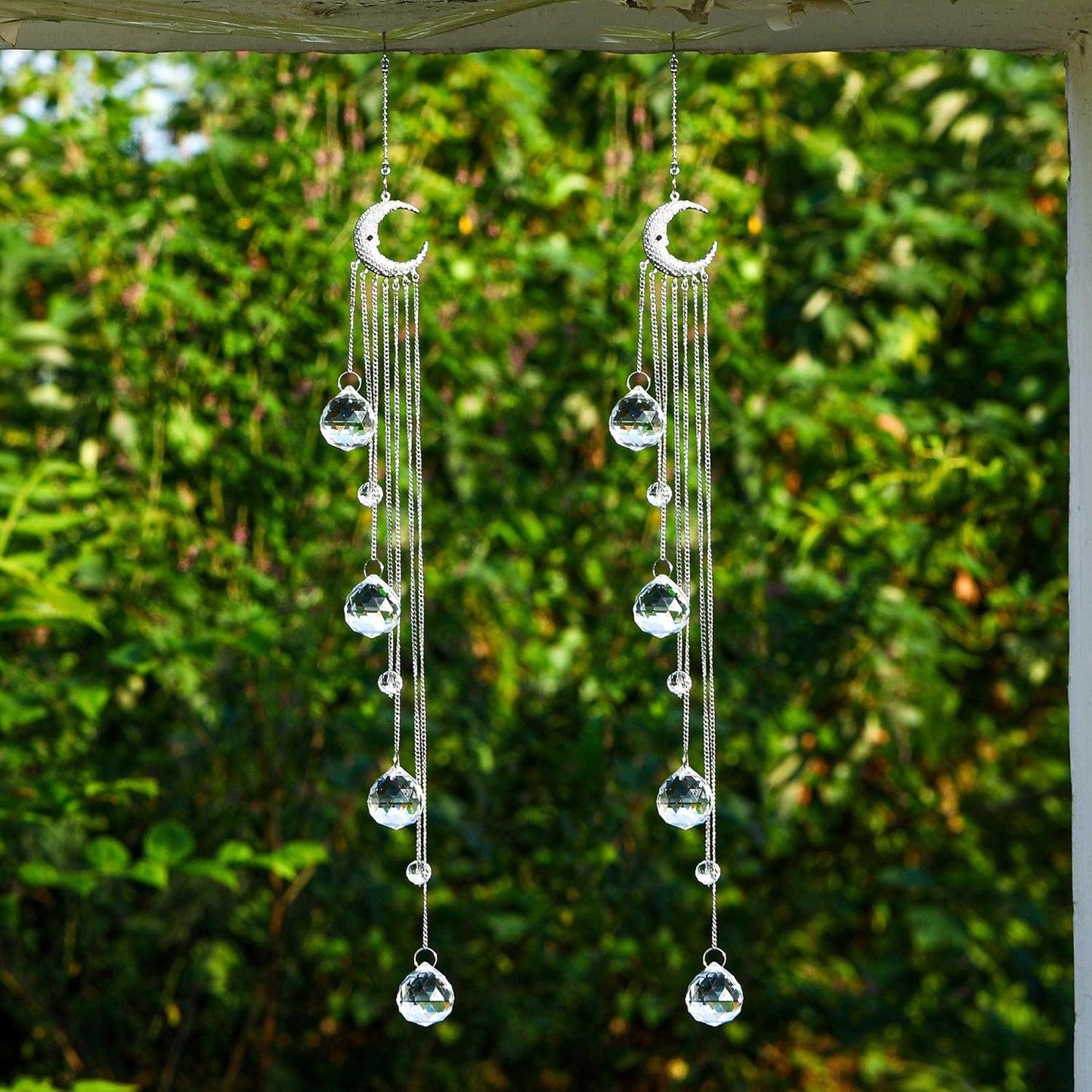 Hanging Clear Crystal Suncatcher Ornaments with Moon Decor Rainbow Maker Crystal Beads Ball Prisms Pendant