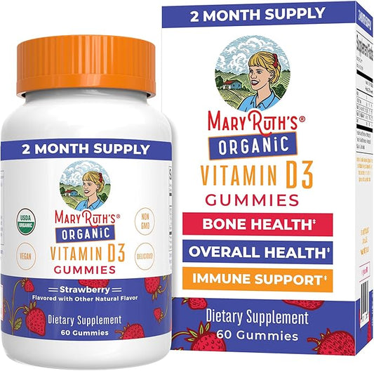 MaryRuth Organics Organic Vitamin D3 Gummies | 1000 IU | USDA Organic | Immune Support| Bone Health | Muscle Function | for Adults & Kids Ages 2+ | Vegan | Gluten Free | 2 Month Supply | 60 Count
