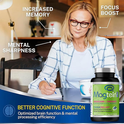 MagteinPRO - Magnesium L-Threonate & Mag Acetyl Taurinate Supplement, Memory, Sleep & Brain Health Formula for Men & Women, Cognitive Support for Adults, Clinically Studied- 90 Veg Capsules