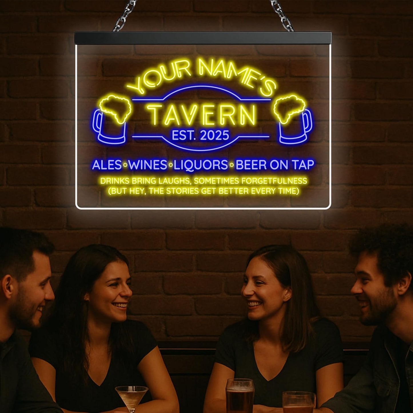Custom Bar Neon Sign Beer Home Bar Lights Man Cave Acrylic Table LED Personalized Name Tavern Lighted Signs for Men Restaurant Coffee Workshop Garage Poker Signs Gifts