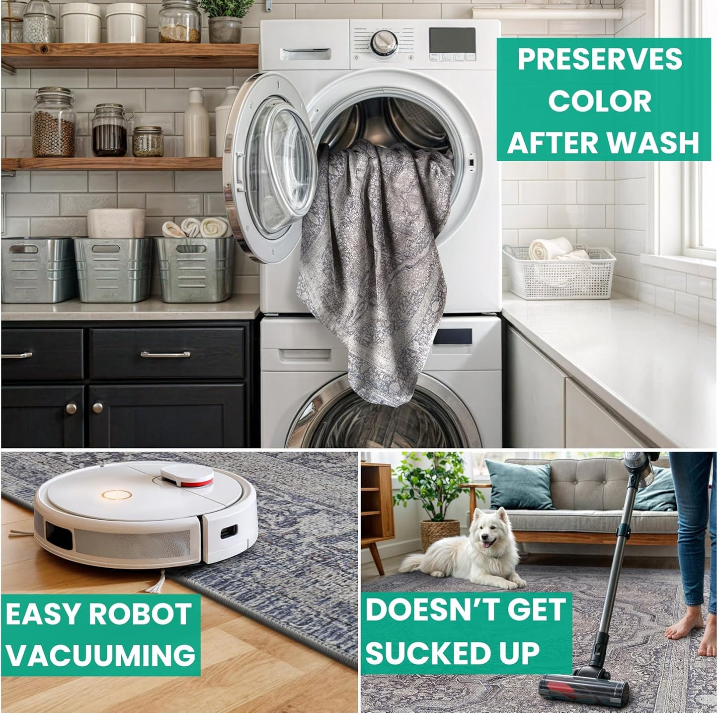 Bloom Rugs Washable Non-Slip 6' x 9' Rug - Blue/Steel Gray/Beige Traditional Medallion Area Rug for Living Room, Bedroom, Dining Room, and Kitchen - Exact Size: 6' x 9'