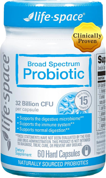 Life-Space 2 Month Serving Premium Broad Spectrum Probiotics, 32 Billion CFU & 15 Diverse Strains, Formulated for Daily Digestive Health & Immune Health, Probiotics for Women & Men, 60 Veg Capsules