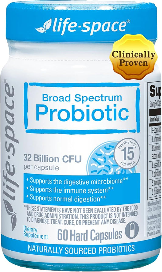 Life-Space 2 Month Serving Premium Broad Spectrum Probiotics, 32 Billion CFU & 15 Diverse Strains, Formulated for Daily Digestive Health & Immune Health, Probiotics for Women & Men, 60 Veg Capsules
