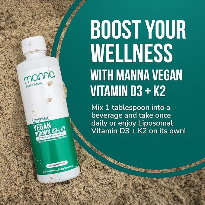 Manna Vitamins Evolved Liposomal Vegan K2 D3 Vitamin Supplement - Immune Support Supplement - Vitamin K2 - Heart Health Supplements - Vegan D3 - Vitamin D3 K2 - Liquid Vitamin D3 with K2