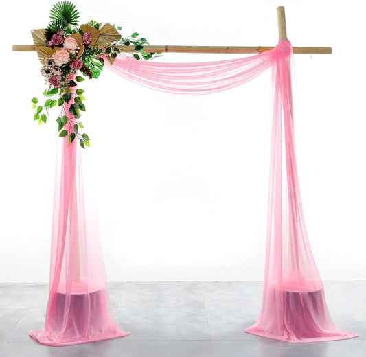 VDS Pack of 2 Panel (30 Inch X 20 Feet) Wedding Arch Draping Fabric Sheer Chiffon Fabric Drapery for Wedding Ceremony Reception Swag Backdrop Canopy Chuppah ARBO Altars Decoration (Coral)