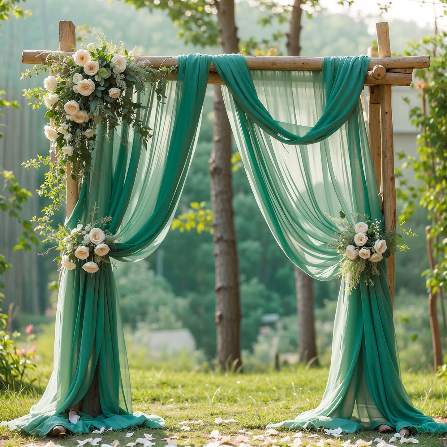 Wedding Arch Draping Fabric,2 Panels 18FT Emerald Green Sheer Chiffon Curtain Drapes 6 Yards for Wedding Ceremony Birthday Party Decoration
