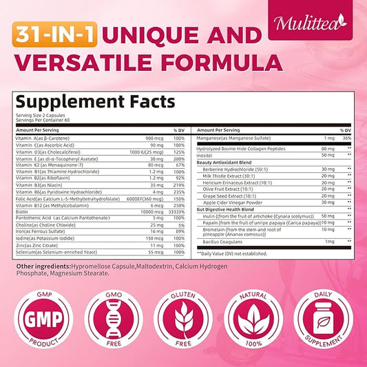 Multivitamin for Women - 18+ Daily Women Multivitamin w/Biotin 10000mcg, Vitamin A, C, D, E & More for Hair, Skin and Nails - Methylated B9,B12 for Energy & Focus -120 CT