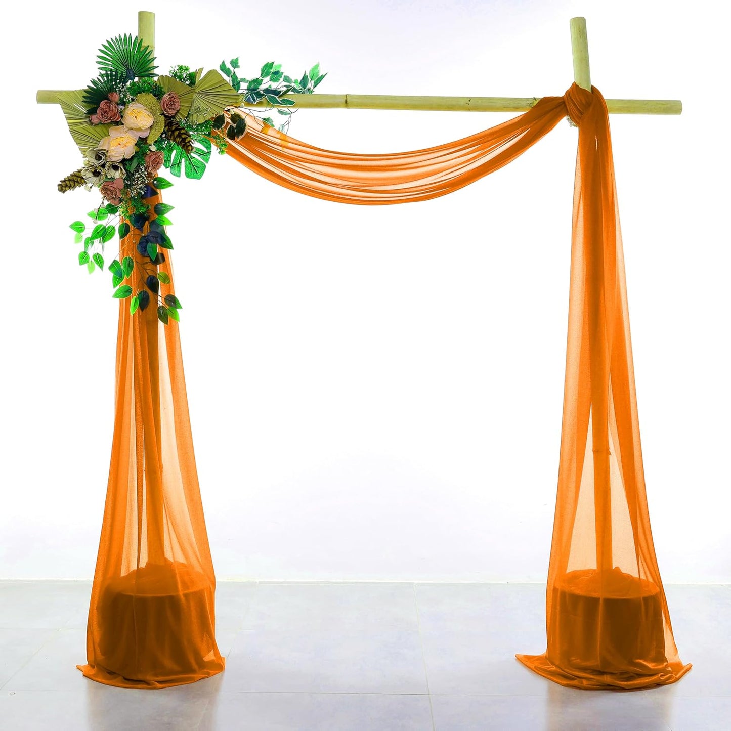 VDS Pack of 1 Panel (30 Inch X 40 Feet) Wedding Arch Draping Fabric Sheer Chiffon Fabric Drapery for Wedding Ceremony Reception Swag Backdrop Canopy Chuppah ARBO Altars Decoration (Orange)