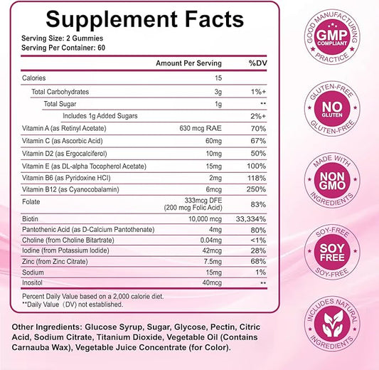 Hair Skin and Nails Gummies, Biotin (10,000mcg) Hair Skin and Nails Vitamins Supplement for Women, Men Supports Faster Hair Growth, Stronger Nails, Healthy Skin, 240 Count