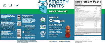 SmartyPants Multivitamin for Men, Organic Gummies: Methylfolate, Omega 3 (ALA), Vitamin D3, C, Vitamin B12, B6, A, K & Zinc for Immune Support, Biotin, Vegetarian, 120 Gummies (30 Day Supply)