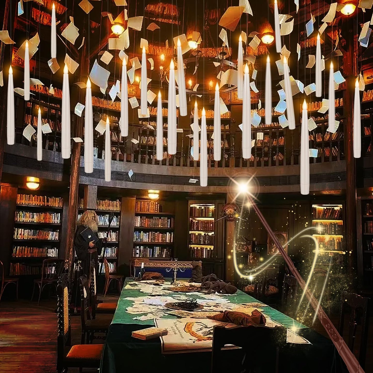 24PCS Floating Candles with Wand, Magic Hanging Candles, Flickering Warm Light LED Taper Flameless Candles with Wand Remote for Halloween,Christmas Party Decorations Indoor Deco,Bset Gift.