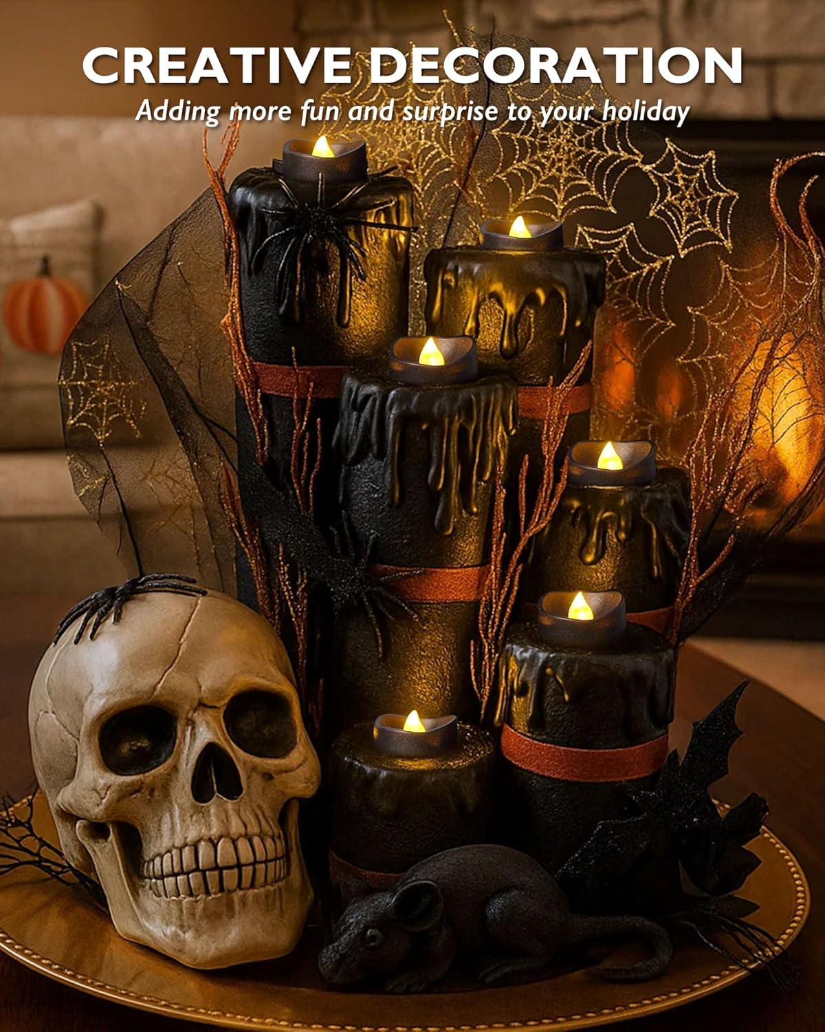 Homemory 12pcs Black Remote Timer LED Tea Lights Candles, 400+Hours Flickering Flameless Battery Votive Tealights for Tabletop Lighting, Centerpieces Decor, Holiday, Warm White Glow