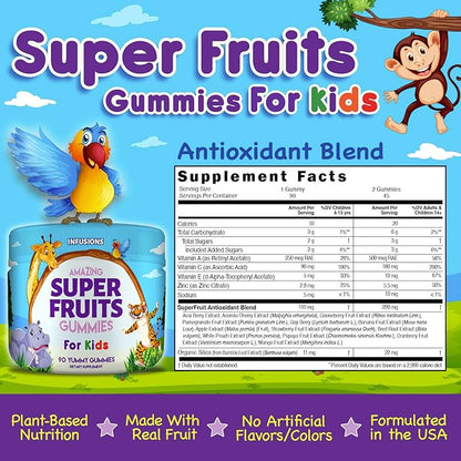 Infusions Super Fruit Gummies 180 Count w/Vitamin A,C,E + Zinc – Organic Silica, Antioxidant Blend – Vegan Friendly - Gluten Free - Non-GMO - 2 Pack