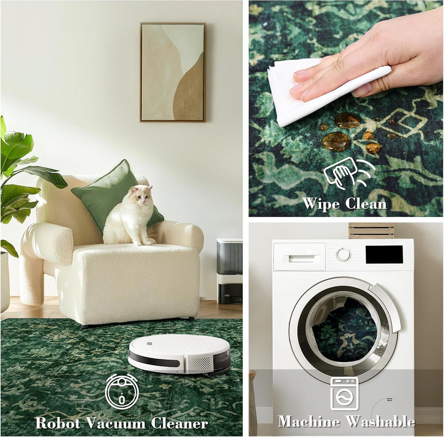 Dark Green Area Rug 2x3 Entryway Rug for Bedroom Bathroom, Non-Slip Low-Pile Washable Distressed Boho Carpet Retro Accent Doormat for Laundry Room Hallway Kitchen 24x36 Inch