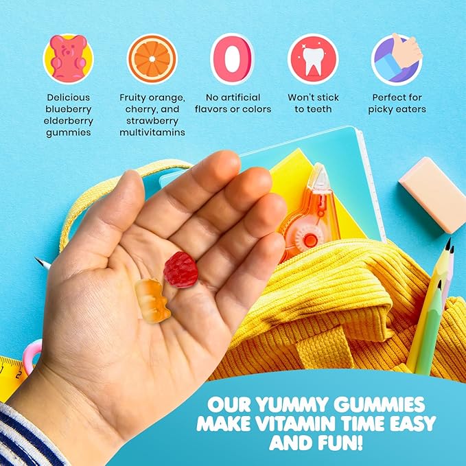 DR. MORITZ Elderberry Gummies for Kids (60 Count) and Kids Multivitamin Gummies Bundle (120 Count, 2 Pack) - for Children’s Immune Support and Overall Health - Toddler Vitamins Supplement