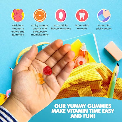 DR. MORITZ Elderberry Gummies for Kids (60 Count) and Kids Multivitamin Gummies Bundle (120 Count, 2 Pack) - for Children’s Immune Support and Overall Health - Toddler Vitamins Supplement