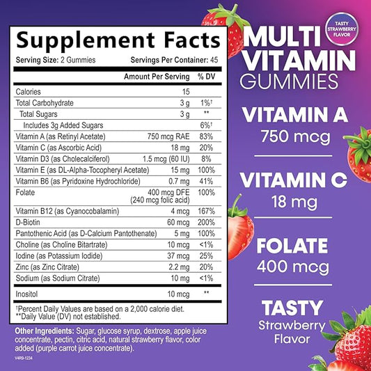 Multivitamin Gummies for Adults, Daily Gummy Vitamins & Minerals for Women & Men, Immune Support Gummy Multivitamins Supplement, Adult Multi VIT Vitamin with Vitamins A, C, D, B12, Zinc - 90 Gummies