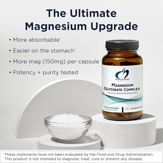 Designs for Health Magnesium Glycinate Complex - Chelated Magnesium Bisglycinate + High Absorption Magnesium for Calming & Sleep, Heart Health, Immune Support & Bone Strength - Vegan (240 Capsules)