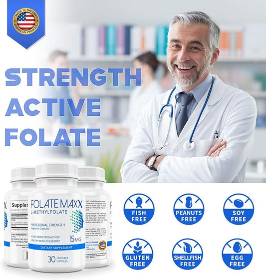 L-Methylfolate 15mg - 30 Capsules - Professional Strength Active Methyl Folate - 5-MTHF Supplement for Men & Women - Non GMO, Gluten Free, No Fillers