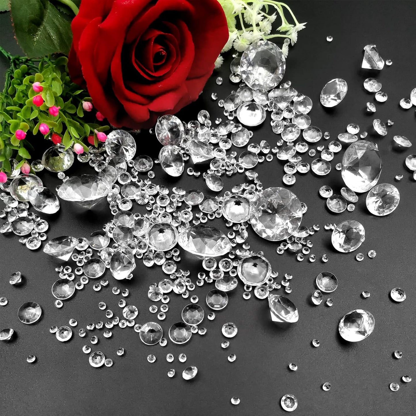 1000 pcs Acrylic Diamond Gems, Clear Acrylic Diamonds Decorations Faux Diamonds Table Scattering Gemstones Vase Filler for Party, Event, Wedding, Birthday (Clear,30mm, 20mm, 12mm, 8mm, 4mm)