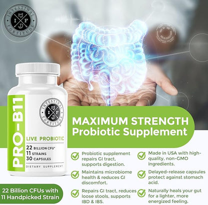 Intestinal Fortitude PRO-B11 Probiotics for Men and Women - 22 Billion CFU, Daily Probiotic Supplement for Gut Health - Digestive Health Immune Support - Gluten Free, Dairy Free (30 Capsules)