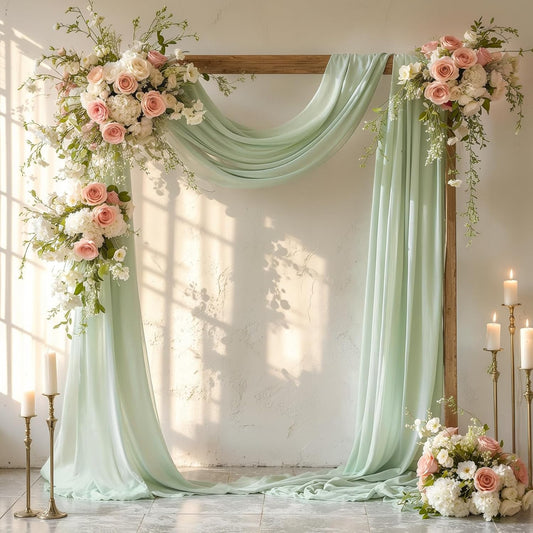 PARTISKY Wedding Arch Draping Fabric, 1 Panel 28" x 19Ft Sage Green Sheer Fabric Drapes Backdrop Curtain for Wedding Ceremony Party Ceiling Decor（1 Panel）, Sage Green