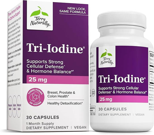 Terry Naturally Tri-Iodine - Dietary Supplement for Breast & Prostate Health Support - Healthy Thyroid Function Supplement Aid - 25 mg, 30 Capsules