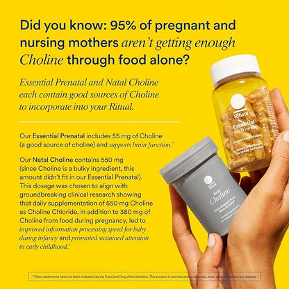 Ritual Essential for Women Prenatal Multivitamin: Folate & Choline for Neural Tube Support, Omega-3 DHA for Fetal Brain Development, Iron, Calcium-Helper D3 & K2, Non-GMO, Vegan, Citrus, 30 Days