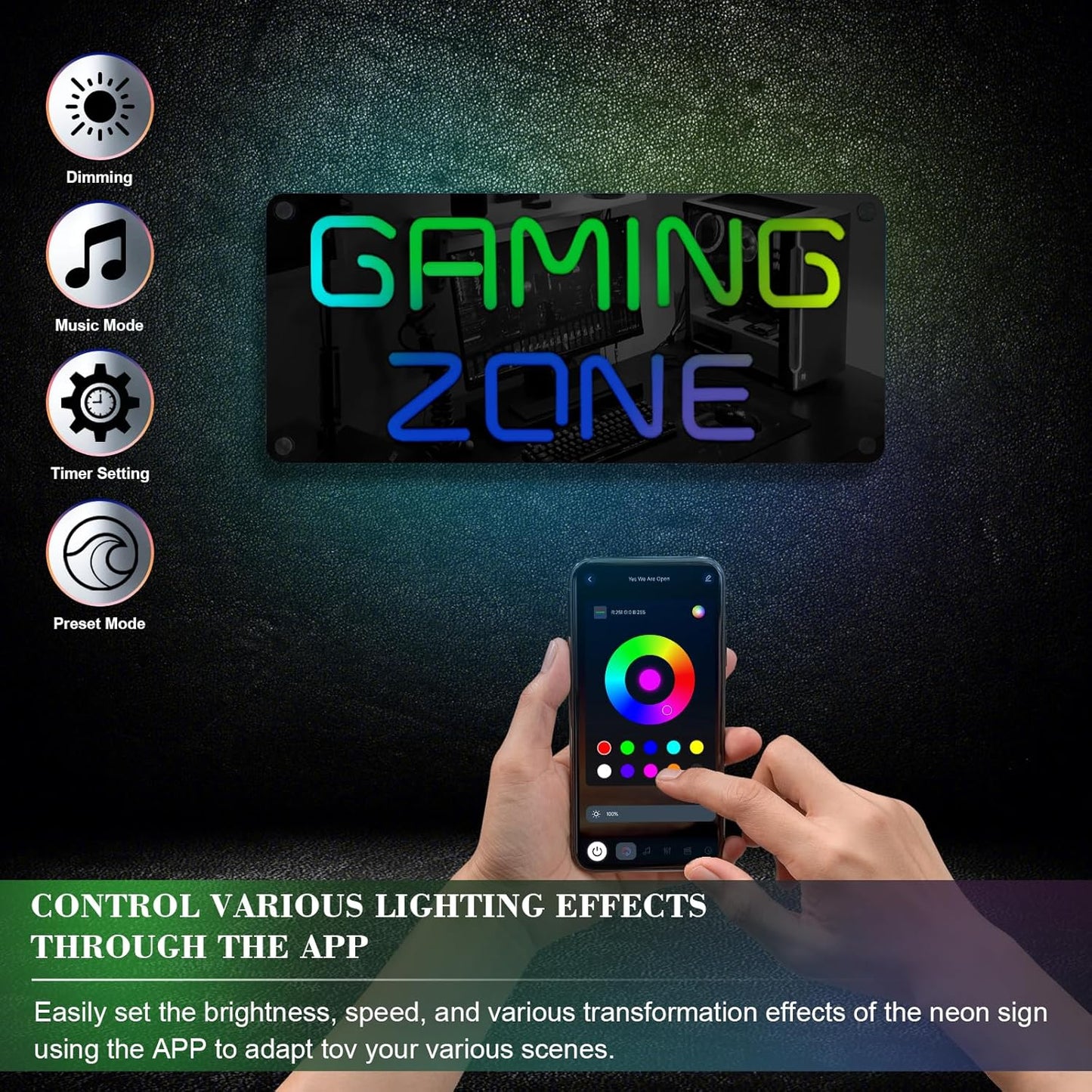 Ineonlife Game Zone Neon Sign Mirrored Colorful LED Lights for Gaming Room Decor Light Up Signs for Teen Boy Bedroom Decoration Best Gift for Kids 14.57 x 6.3 inches USB Powerd