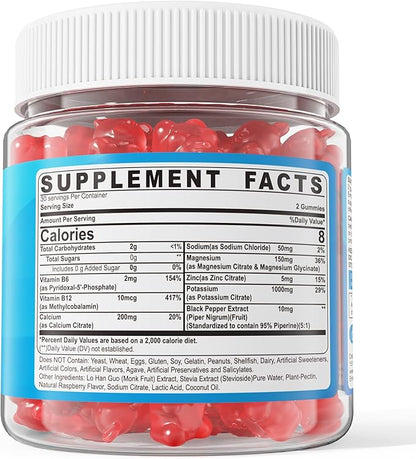 Potassium Citrate 1000mg Gummies, Potassium Magnesium Supplement + Calcium, Zinc, Sodium, Vitamin B6, B12, Support Leg Cramps, Electrolyte Balance, Body Performance, Energy Boost, Sugar Free, 120 Cts